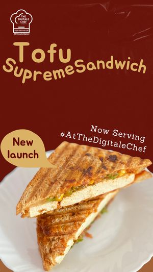 Grilled Tofu Supreme Sandwich, made with 100% Whole Wheat Bread, made in-house and Tofu Steak. at The Digitale Chef - Vegan Patisserie Cafe in Bangalore