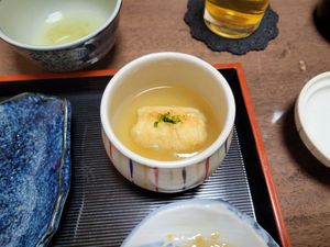 Probably with fish broth at Yubani in Kyoto