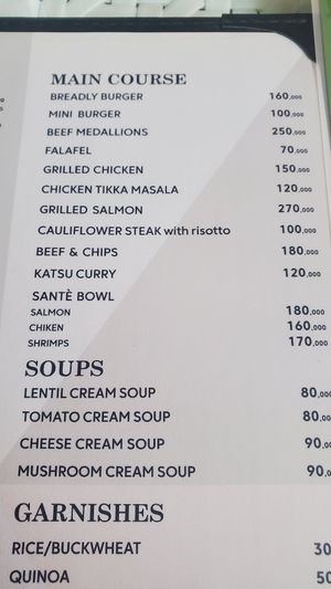 Menu at Breadly Bakery in Tashkent