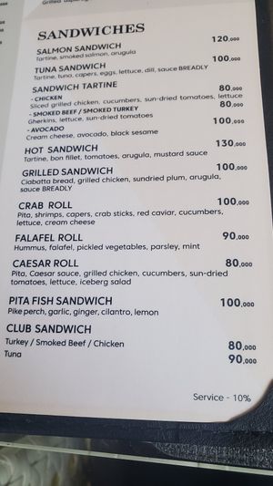 Menu at Breadly Bakery in Tashkent