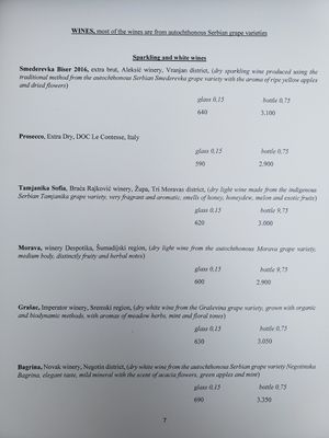 Menu 7 at Prana in Belgrade