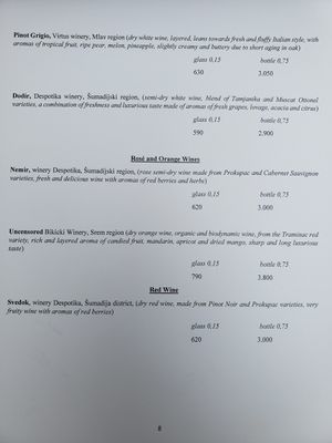 Menu 8 at Prana in Belgrade