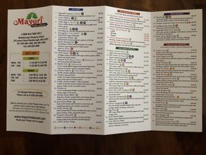 Menu labels what is vegan and what can be made vegan  at Mayuri Indian Cuisine in Westborough