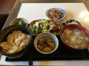 Lunch set with brown rice at Milk Land in Tokyo