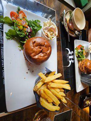 Meat free patty and chips at The Black Bull in Moffat