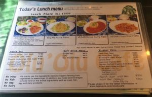 lunch menu at Olu Olu Cafe in Tokyo