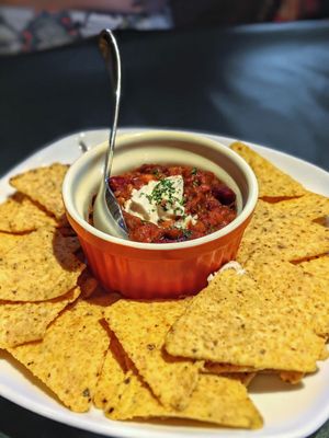Chilli beans and tortilla chips (with vegan cheese, yes please!) at Olu Olu Cafe in Tokyo