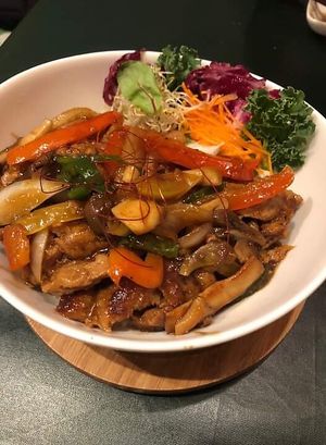 Indonesian Pork Rice Bowl  at Olu Olu Cafe in Tokyo