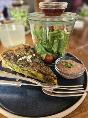 Quiche with salad and dip at Soul's in Dusseldorf