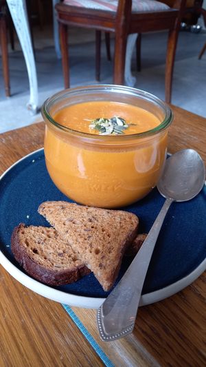 soup of the day🥜🍅🍠 at Soul's in Dusseldorf