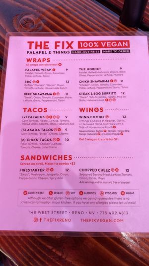 Main goodnesses Menu  at The Fix in Reno