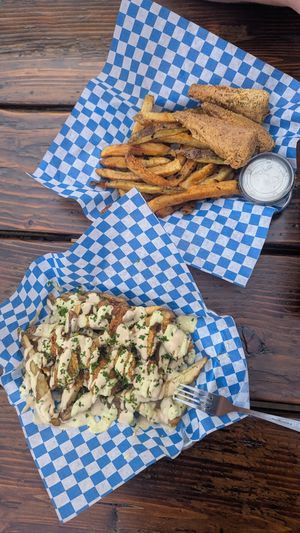 Lemon pepper dry rub "wings" and falafel fries with modifications at The Fix in Reno