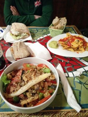 salad, nachos and sandwiches at La Muga in Bilbao