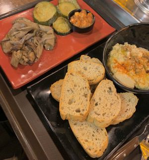 Grilled vegetables with tomato & Hummus at La Muga in Bilbao