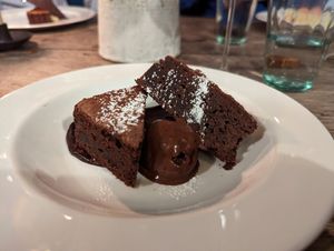 Vegan chocolate brownie, ganache and ice cream. at Marle in Hook