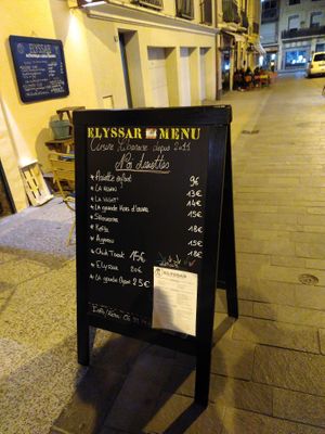 Menu at Elyssar in Sete