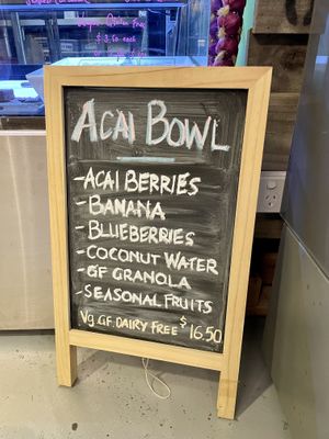 Pulp Friction’s açai bowl listing   at Pulp Friction - Trafalgar on Collins in Hobart