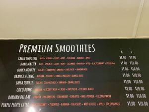 Pulp Friction’s smoothie menu. at Pulp Friction - Trafalgar on Collins in Hobart