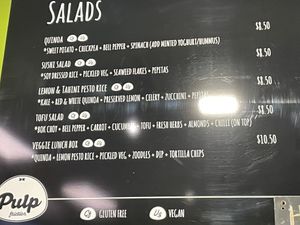 Pulp Friction’s salad menu. at Pulp Friction - Trafalgar on Collins in Hobart