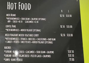 Pulp Friction’s hot food menu. at Pulp Friction - Trafalgar on Collins in Hobart