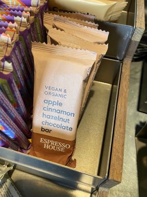 They always carry lots of vegan small chocolates, bars etc  at Espresso House - Gamla Stan in Stockholm