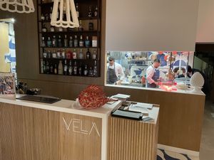 Bar and kitchen  at Vela Ristorante in Sciacca