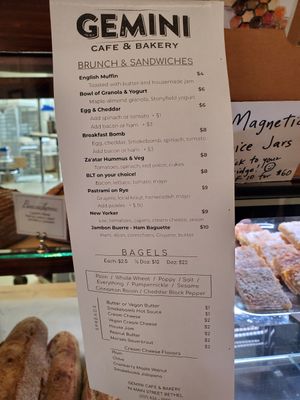 Current brunch menu (as of 6/24/23) at Gemini Cafe & Bakery in Bethel