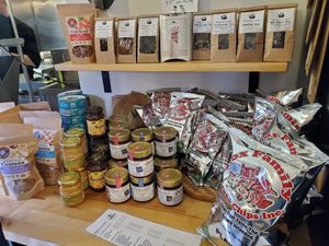 Assorted market items for sale (many naturally vegan!) at Gemini Cafe & Bakery in Bethel