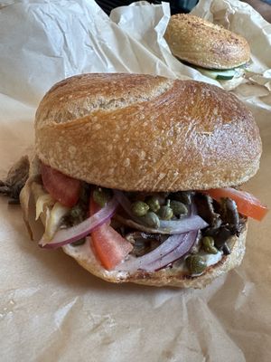 New Yorker with vegan cream cheese and mushroom lox.   at Gemini Cafe & Bakery in Bethel
