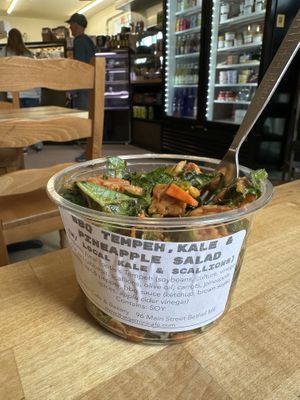 Pre-made salad with ingredients clearly labeled.   at Gemini Cafe & Bakery in Bethel