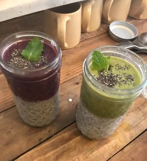 Chia puddings! Blue berry and Matcha at Konkret Art Kaffee in Kathmandu