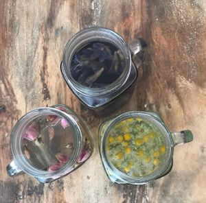 Tea amo flower teas - Blue Pea flower, Rose buds, Chamomile at Konkret Art Kaffee in Kathmandu