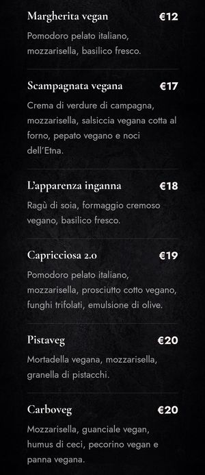 Menu pizze veg at L'Evoluzione Pizza in Catania