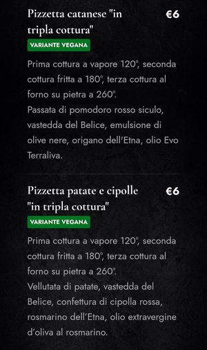 Menu pizzette veg at L'Evoluzione Pizza in Catania
