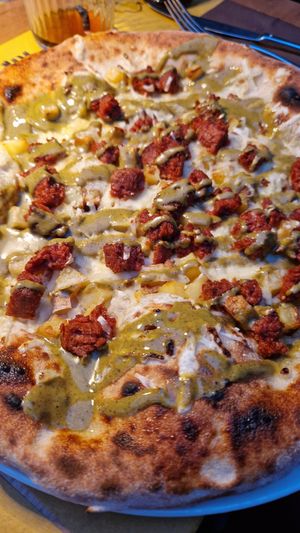 Muntagna, with soy chunks and pistachio sauce at Vulcanica Pizzeria in Acireale