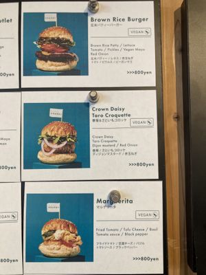 Some of the vegan burger options   at Cafe Graphy in Tokyo
