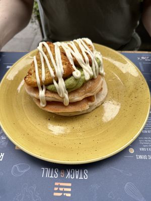 3 stack with avocado, vegan mayo, hash browns   at Stack & Still in London