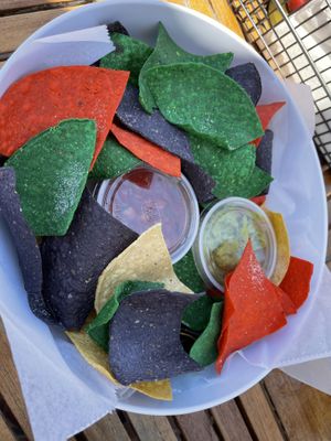 Guacamole and salsa with chips  at TJ's Tiki Bar in Marathon