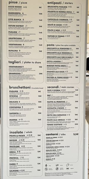 Menu  at Ostuni Bistrot in Ostuni