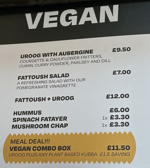 Vegan menu   at Juma Kitchen in London