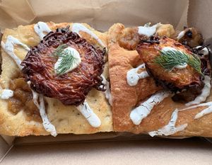 Potato latke sheetza with apple compote  at Bolivar Bread Bakery in Harpers Ferry