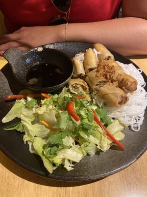 Spring rolls with noodles. Okay, but a bit boring.   at AnTee Vegan in Hamburg