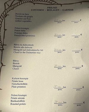 All vegan side dishes at Konoba Galiola in Liznjan