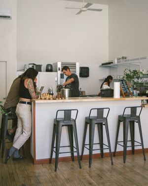 Bar seating at The Grass Stop Smoothie Bar in Bisbee