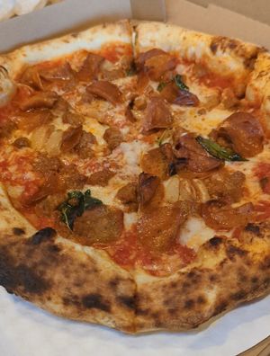 Pepperoni pizza... the best vegan pepperoni I've ever had! at Yukon Pizza in Las Vegas