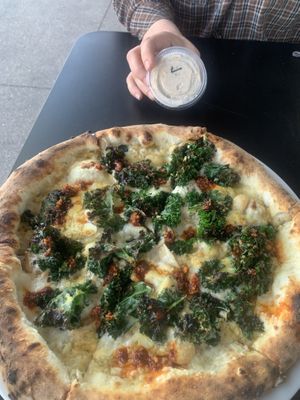 Garlic pizza veganised with extra garlic & vegan ranch. Heaven  at Yukon Pizza in Las Vegas