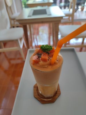 Papaya banana turmeric smoothie. at Sunflower Smoothies and Coffee in Chiang Mai