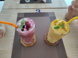 Mixed berries yogurt and Mango passion fruit smoothie. at Sunflower Smoothies and Coffee in Chiang Mai