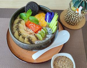Cocoa peanut butter smoothie bowl. at Sunflower Smoothies and Coffee in Chiang Mai