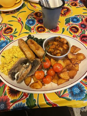 veggie spoon with vegan scrambled tofu  at The Breakfast Club in Croydon
